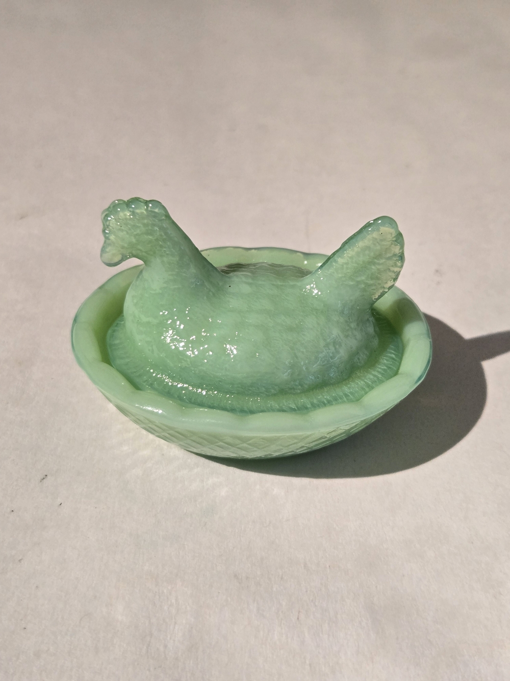 Jadeite Hen on Nest Mini Salt Cellar